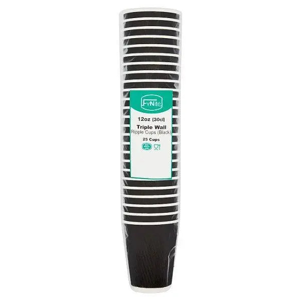 FyNite 25 Triple Wall Ripple Cups Black (Case of 20)