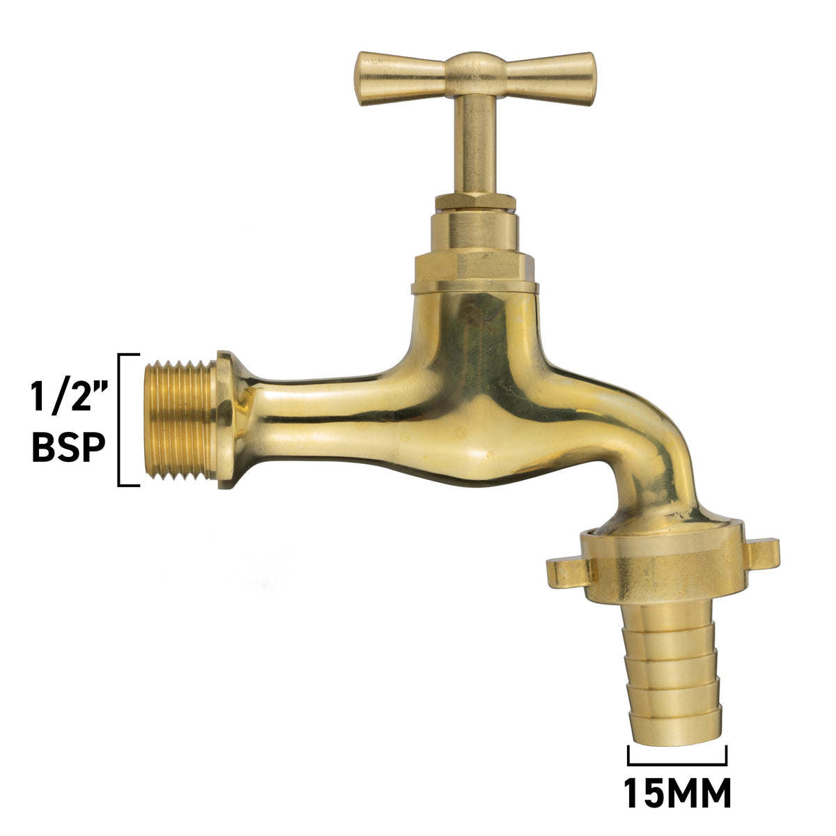 15mm Brass Wall Flange Kit with 15mm Barbed Polished Brass Tap