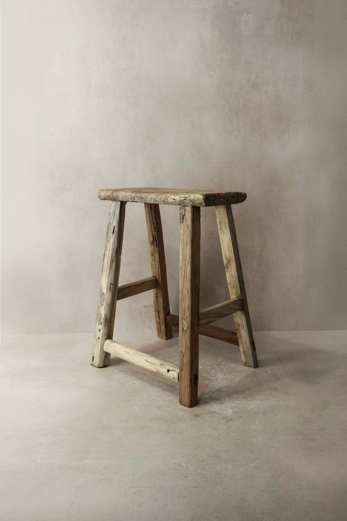 Vintage Rustic Elm Wood Stool - Medium - No 7