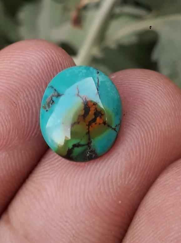 4.3ct Natural Turquoise, Green Matrix Turquoise, Shajri Feroza, Real Firoza Stone- 10.8x12.5mm