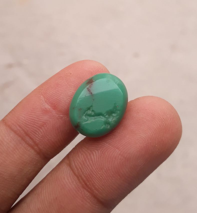 Natural Green Turquoise, Oval Shape - Persian Turquoise - Green Feroza - 11.8ct- 16x13mm