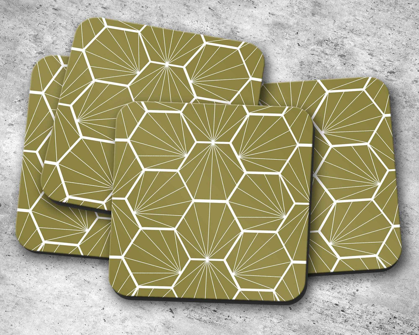 Olive Green Geometric Hexagons Placemats, Set of 4 or Set of 6