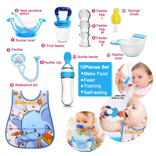 Bimirth Baby Fruit Feeder Bottle Spoon Food Masher Tools Teether Pacifier Combo Set 12pcs