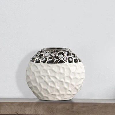 Ceramic Vase white silver Openwork pattern