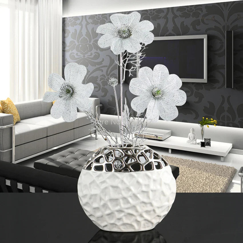 Ceramic Vase white silver Openwork pattern