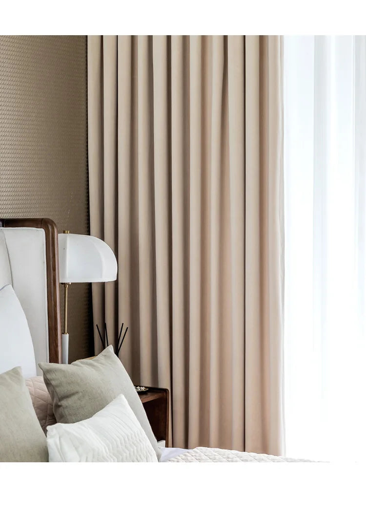 Modern Beige Velvet Curtains for Living Dining Room Bedroom Australian Cashmere Blackout Custom Door Window Drape Room Decor
