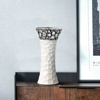 Ceramic Vase white silver Openwork pattern