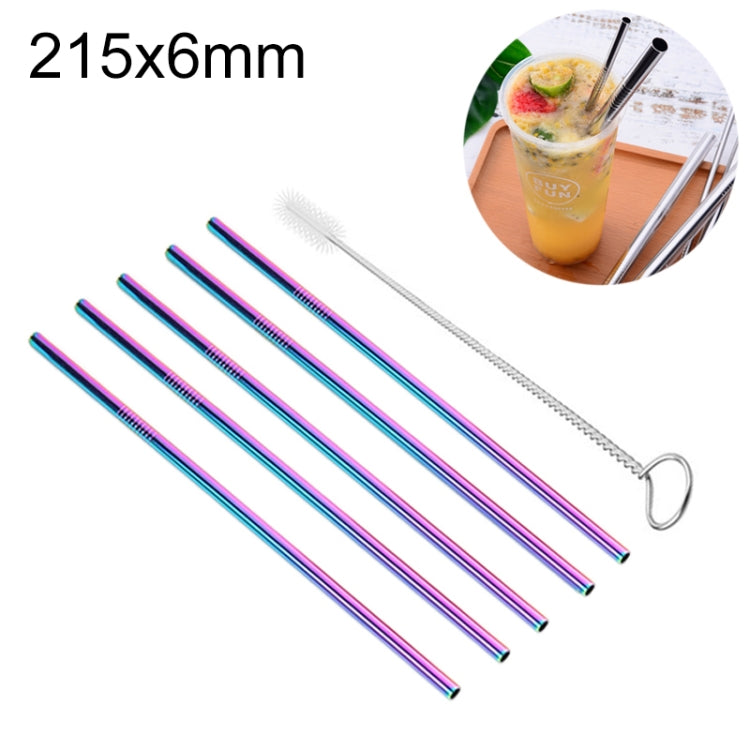 5pcs Reusable Stainless Steel Straight Drinking Straw + Cleaner Brush Set Kit, 215*6mm, 215*6mm (Straight)
