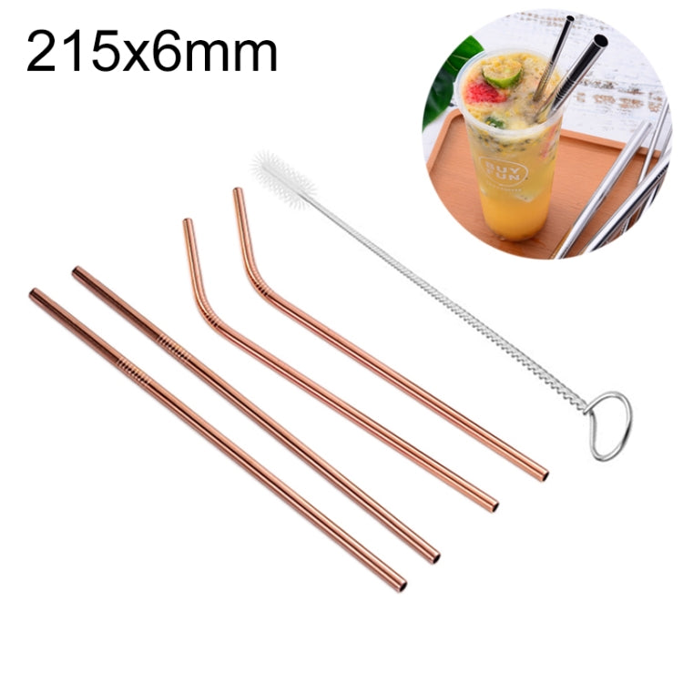 4pcs Reusable Stainless Steel Drinking Straw + Cleaner Brush Set Kit, 215*6mm, 215*6mm (Combination)