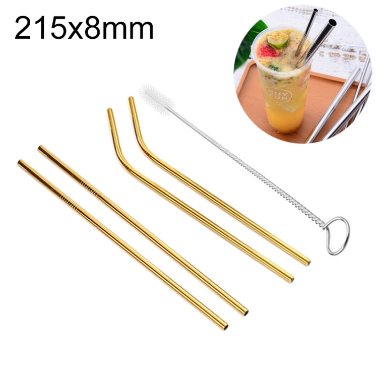 4pcs Reusable Stainless Steel Drinking Straw + Cleaner Brush Set Kit, 215*8mm, 215*8mm (Combination)