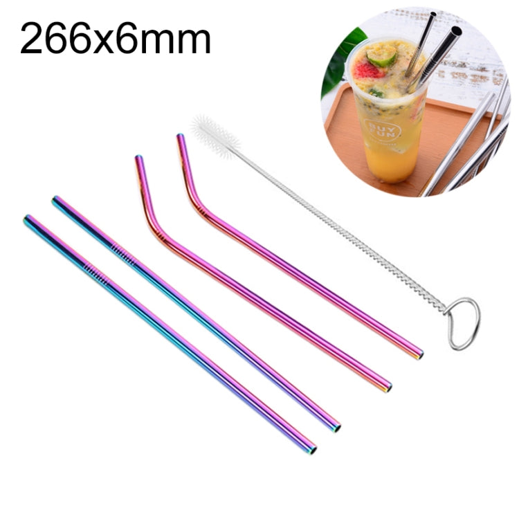4pcs Reusable Stainless Steel Drinking Straw + Cleaner Brush Set Kit, 266*6mm, 266*6mm (Combination)