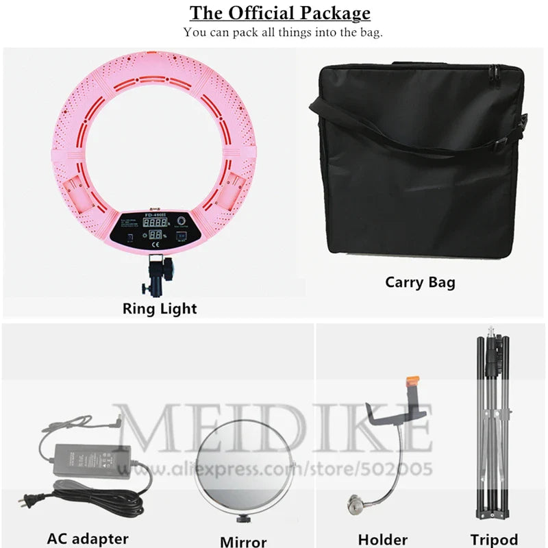 LED Ring lamp FD-480II Beauty Studio LED Ring Light LED lamp Bio-color Video Makeup Lighting + stand (2M)+ bag Photography light