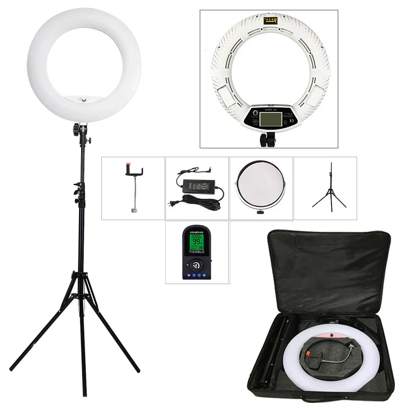 96W Yidoblo FE-480II Dimmable Bi-color Ring Light 480 LED Video Continue Lamp LCD Video lamp Lighting + 2m standing + handbag