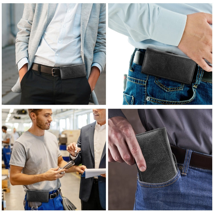 HAWEEL 4.7-6.1 inch Litchi Texture Genuine Leather Phone Belt Clip Horizontal Carrying Pouch (Black)
