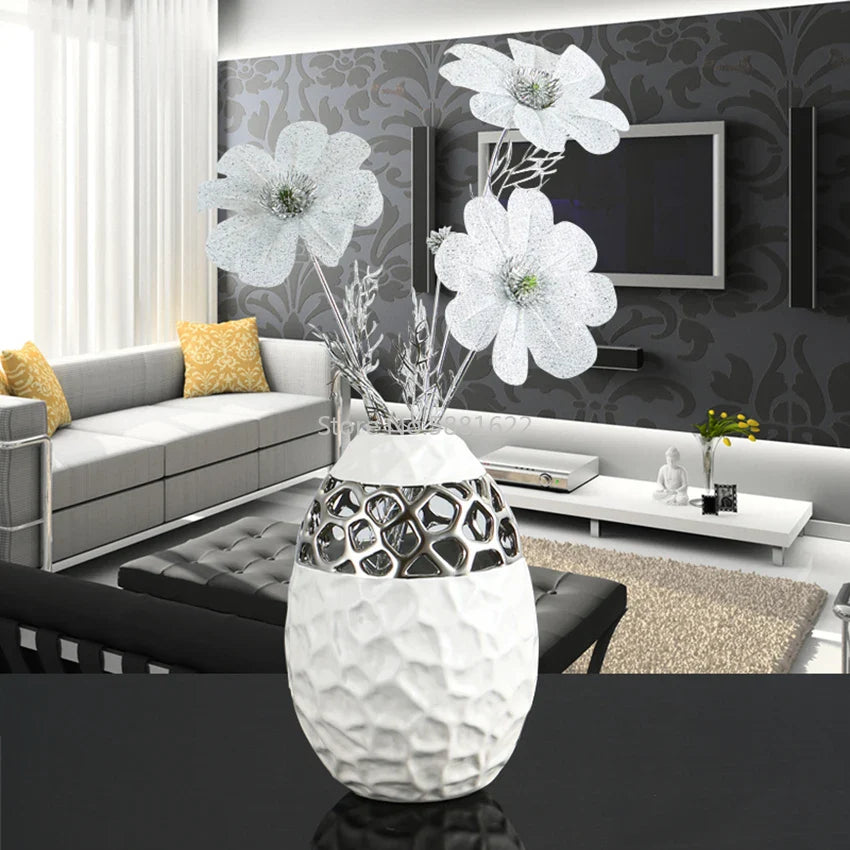 Ceramic Vase white silver Openwork pattern