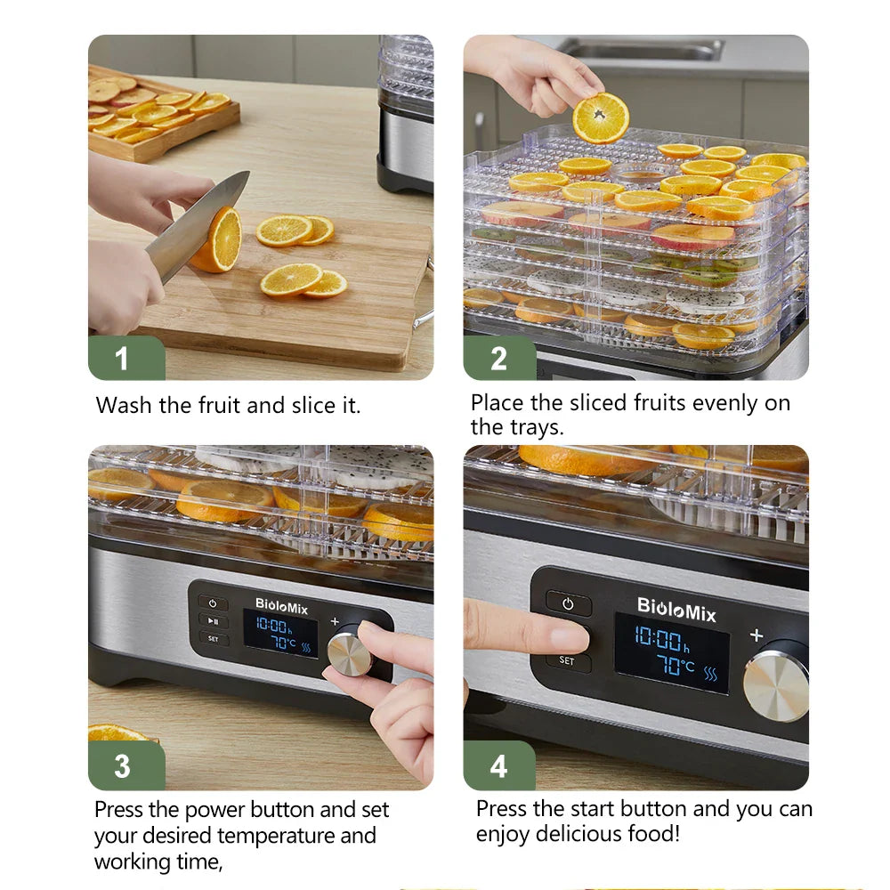 BioloMix BPA FREE 5 Trays Food Dryer Dehydrator with Digital Timer and Temperature Control for Fruit Vegetable Meat Beef Jerky
