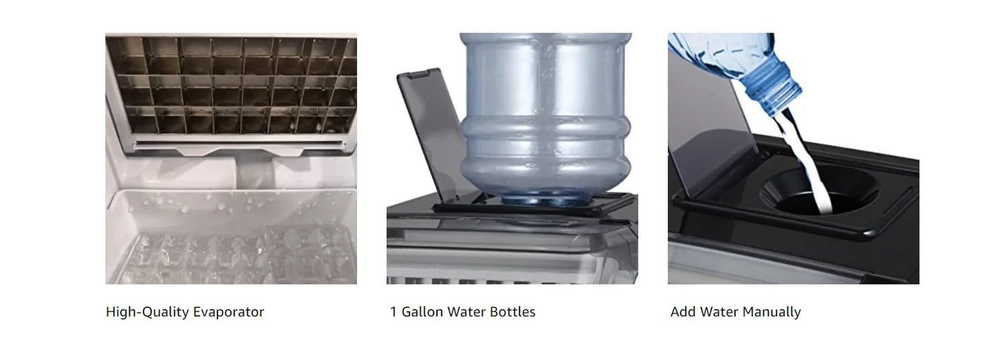 Hicon Countertop Ice Maker Machine 1 Gallon Auto Self-Cleaning Square Ice 44Lbs/24H 24 Pcs Ice Cubes in 15 Mins with Ice Scoop