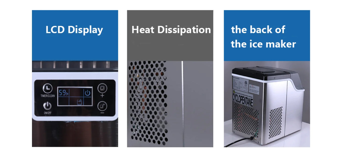 Hicon Countertop Ice Maker Machine 1 Gallon Auto Self-Cleaning Square Ice 44Lbs/24H 24 Pcs Ice Cubes in 15 Mins with Ice Scoop