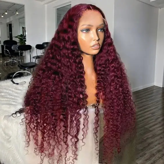99j Burgundy Red Wine 13x4 Full Frontal Lace Preplucked Colored Human Hair Wig HD Transparent Lace Front Hair Wigs