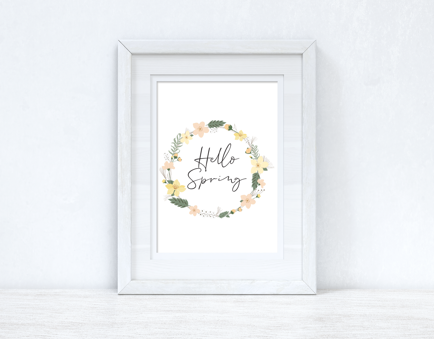 Hello Spring Floral Wreath Spring Seasonal Wall Home Decor Print