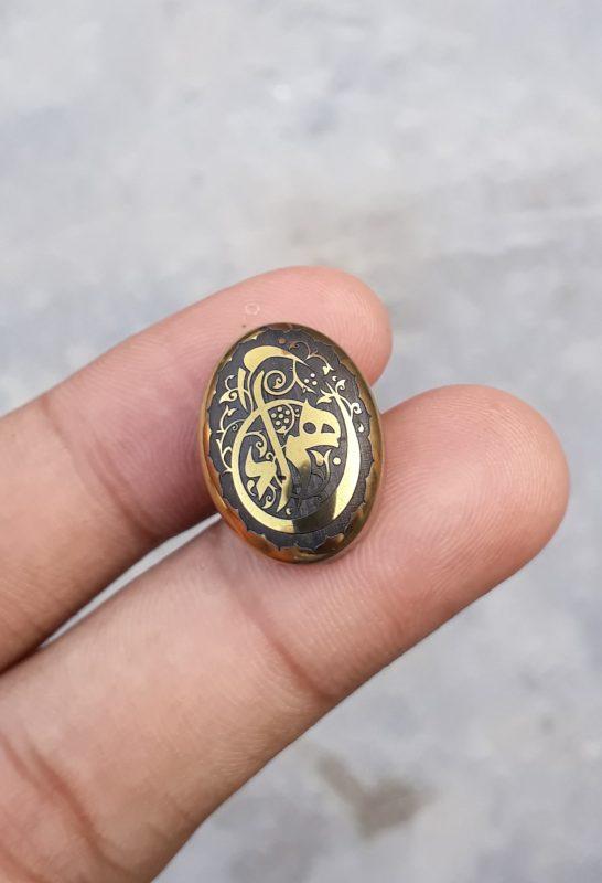 26ct Hematite Cabochon- Hadeed Stone - Engraved Hadeed Cheeni Cabochon - 21x16mm