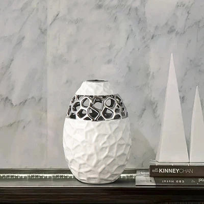Ceramic Vase white silver Openwork pattern