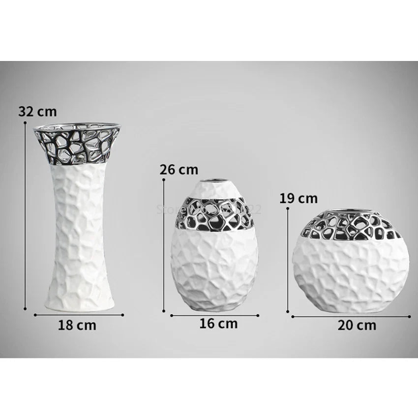 Ceramic Vase white silver Openwork pattern