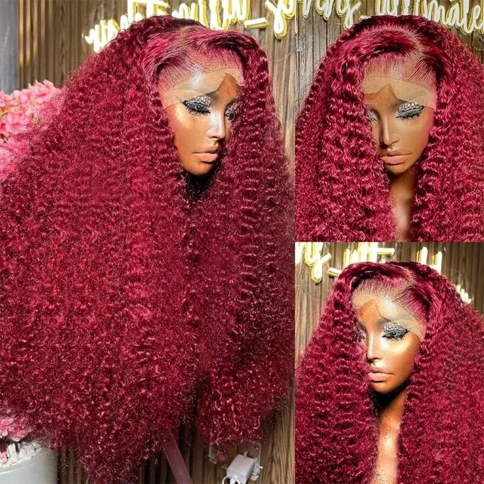 99j Burgundy Red Wine 13x4 Full Frontal Lace Preplucked Colored Human Hair Wig HD Transparent Lace Front Hair Wigs