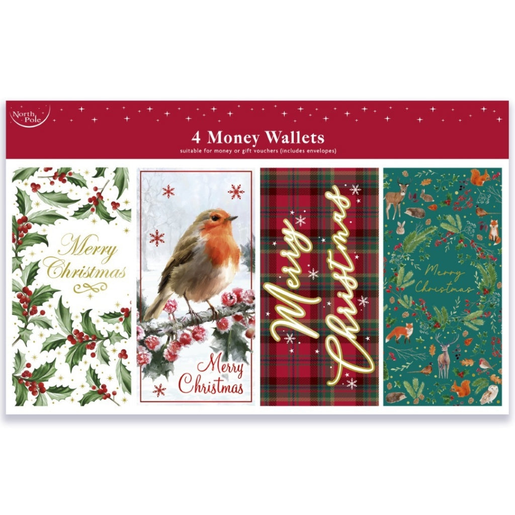 Christmas money wallets 4 pack - classic