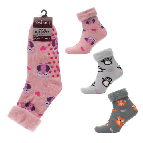 Ladies cute design bed socks with grippers 1 pair