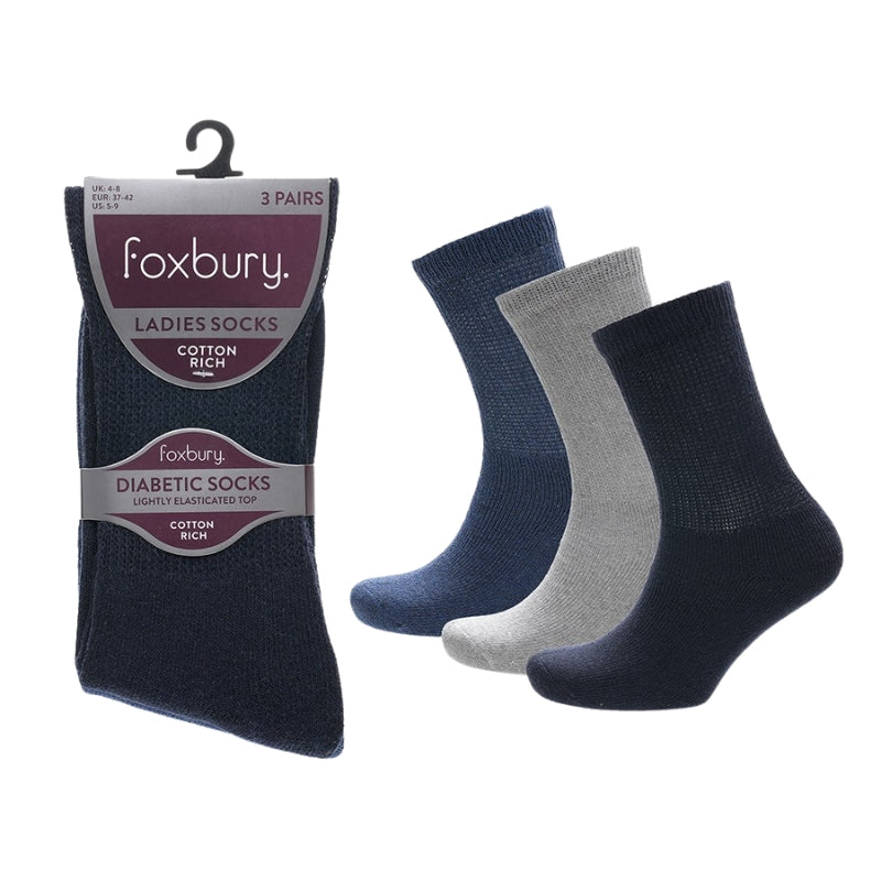 Ladies mixed diabetic socks 3 pack - navy