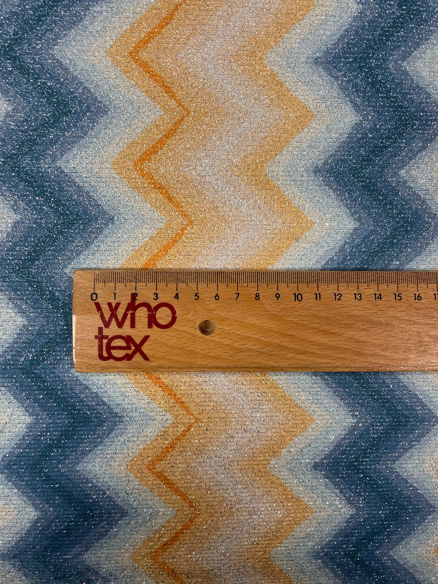 Blue and Gold Chevron Lurex Fabric by the Metre