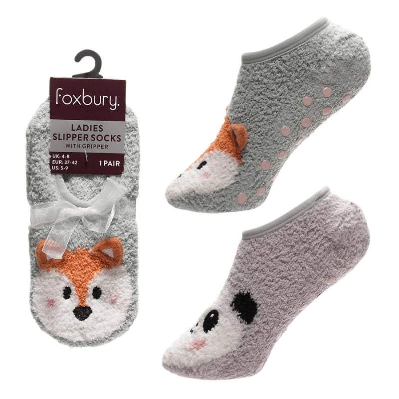 Ladies animal footsie socks with grippers