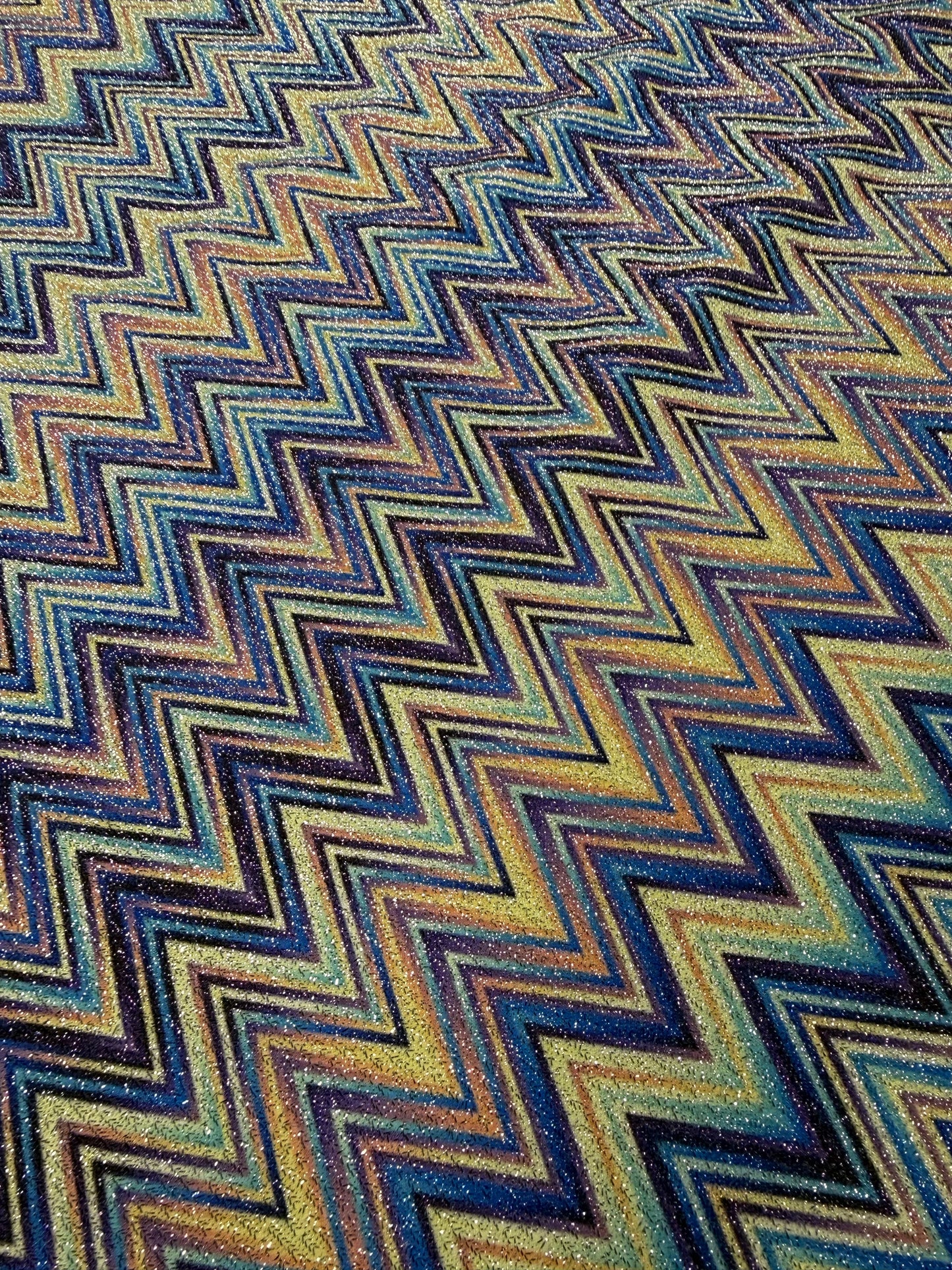 Blue Multicolour Zigzag Lurex Fabric by the Metre