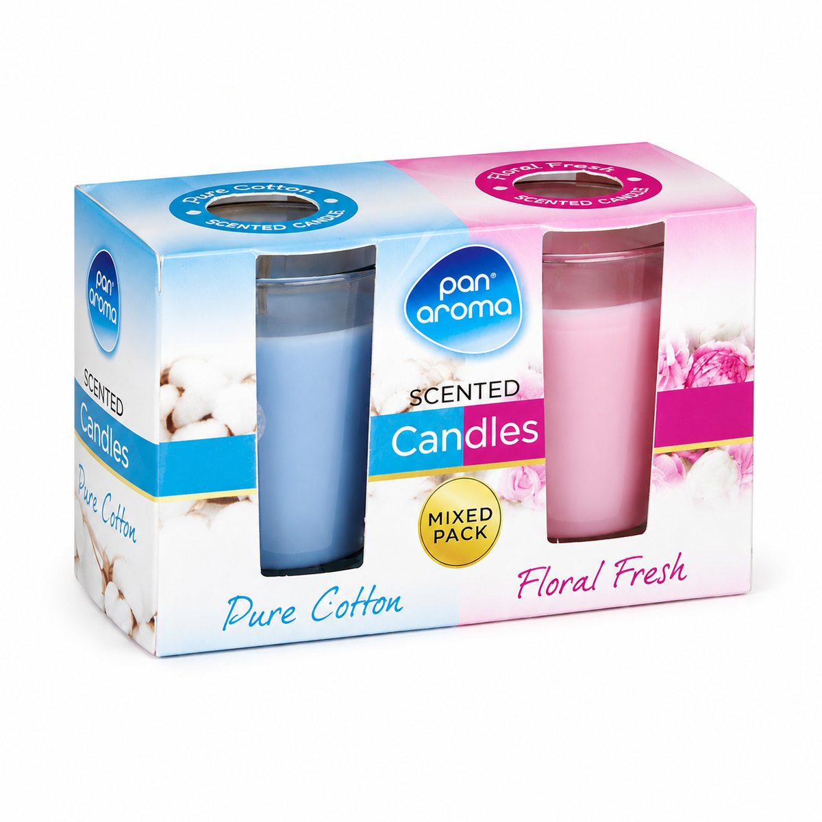 Pan Aroma glass candles 2 pack - pure cotton & floral fresh