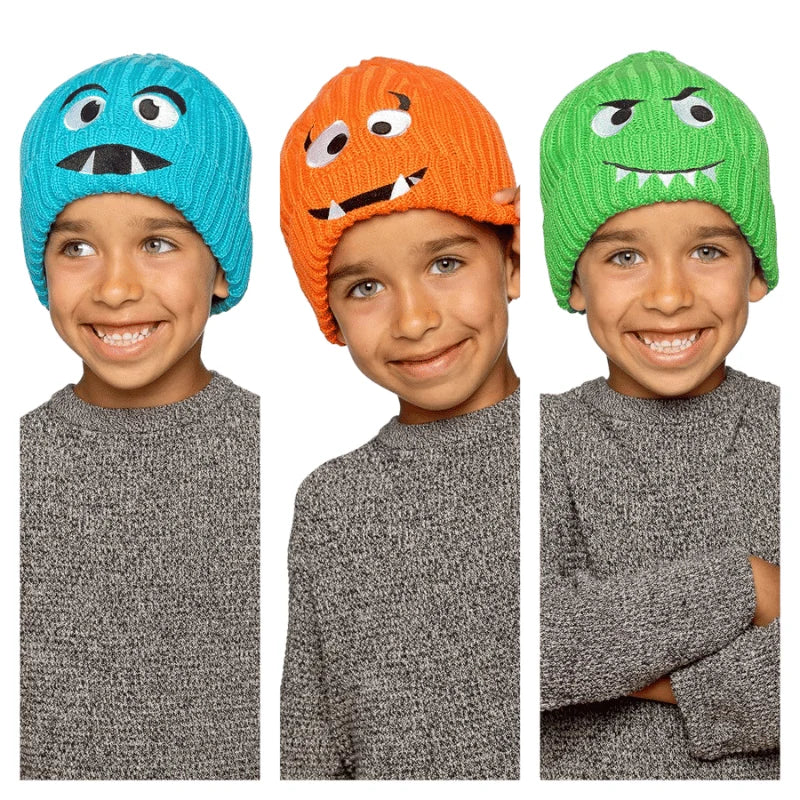 Kids monster face beanie hat with lining