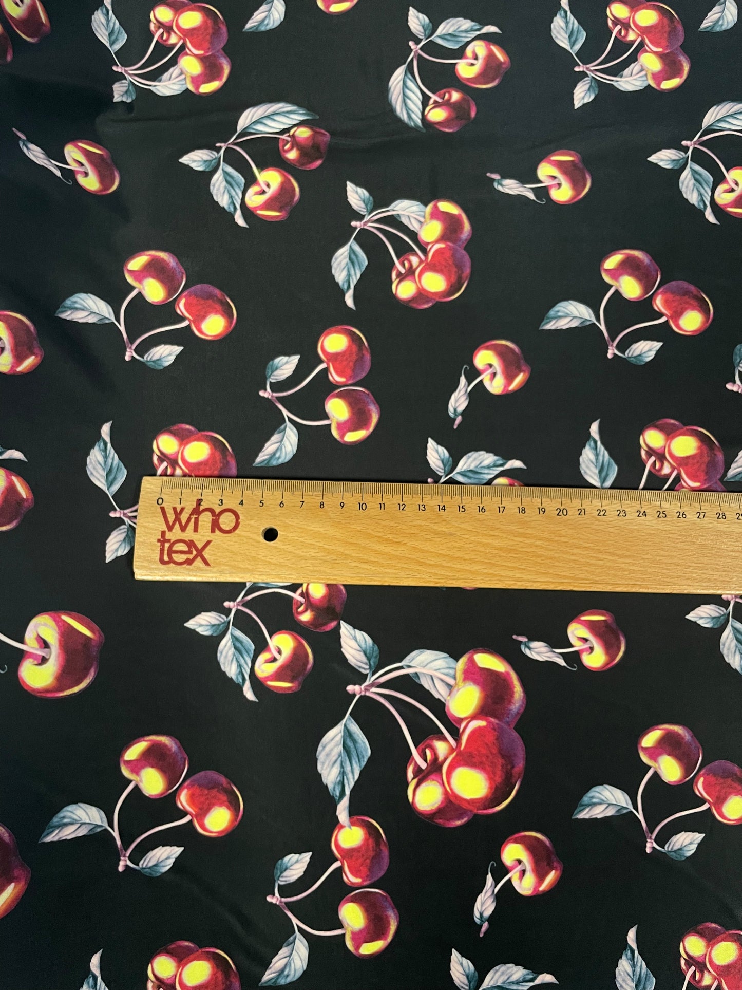 Black Cherry Print Lycra Stretch Fabric by the Metre