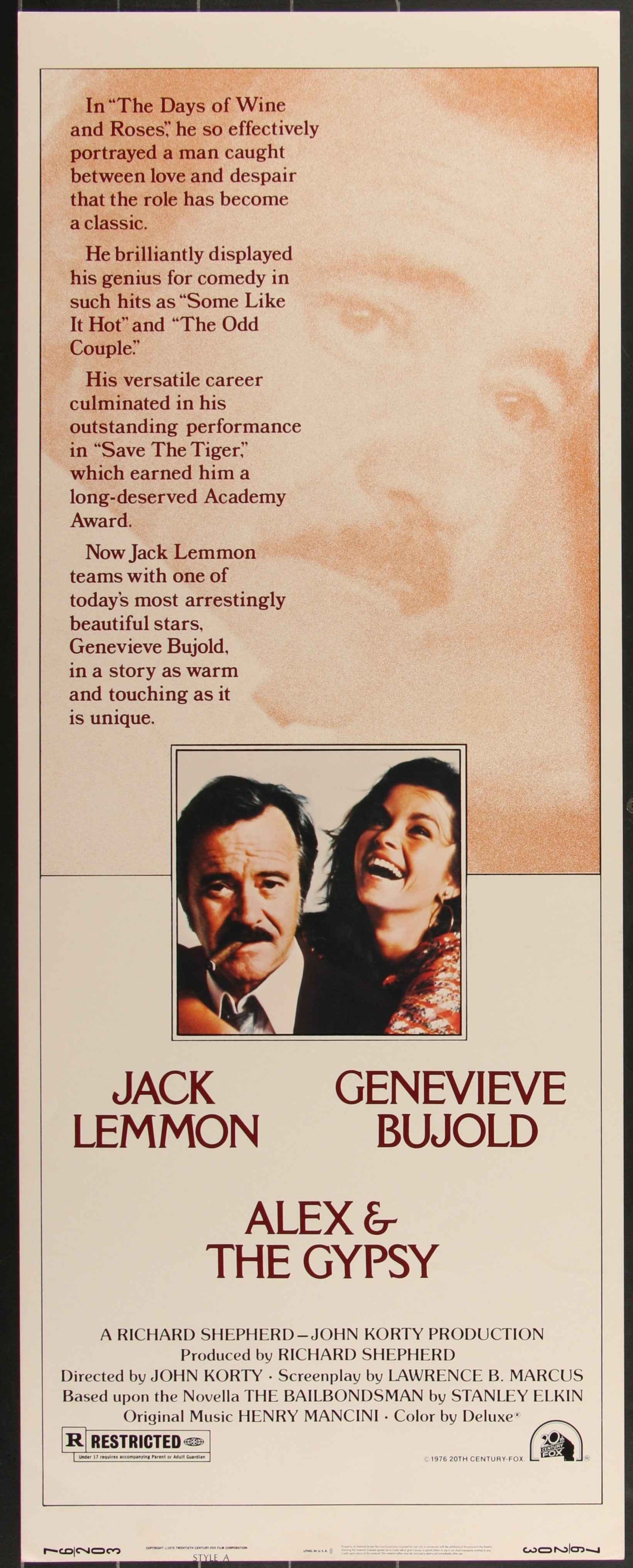 Alex And The Gypsy (1976) Original US Insert Movie Poster