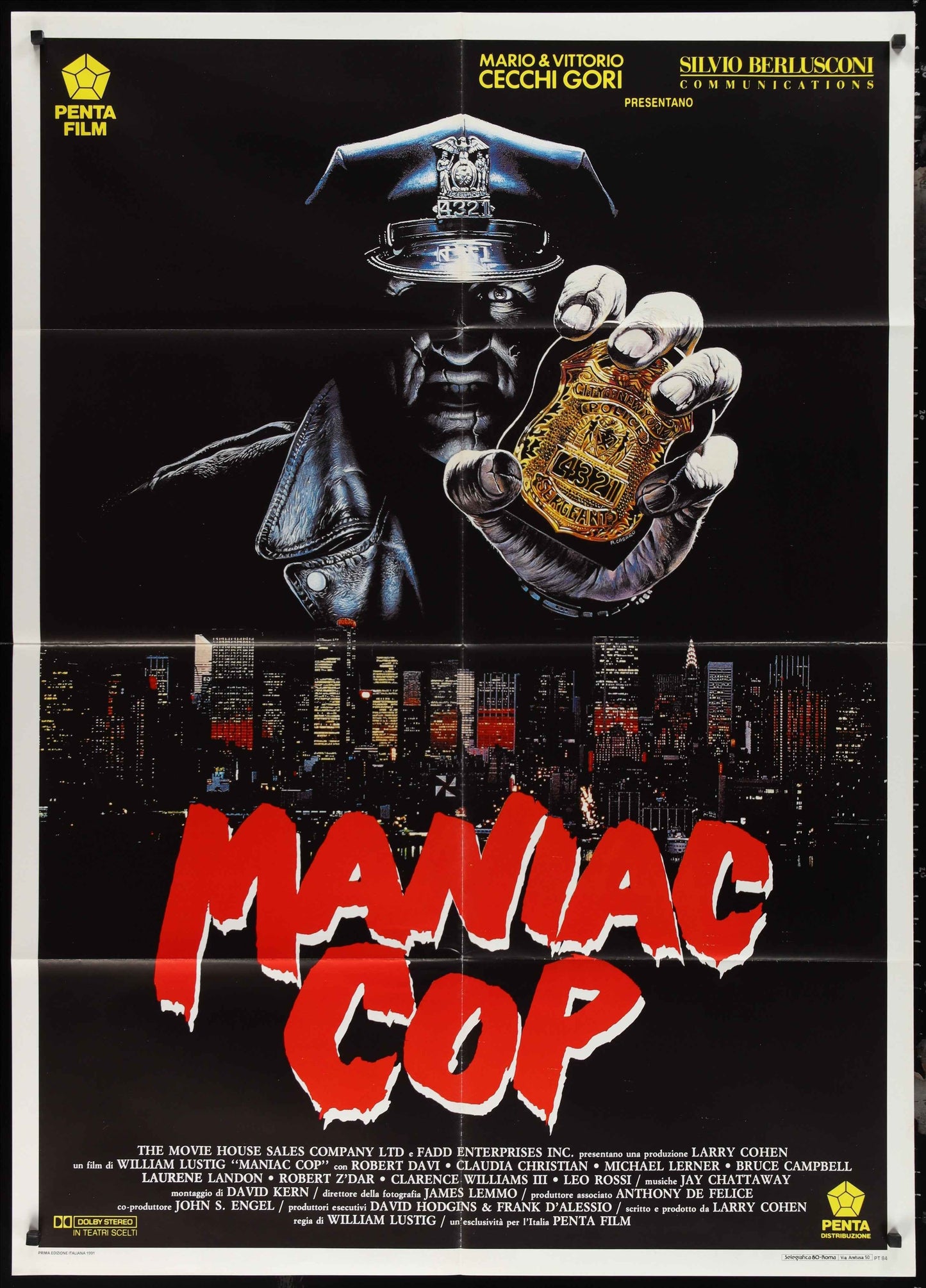 Maniac Cop (1991) Original Italian One Panel Movie Poster