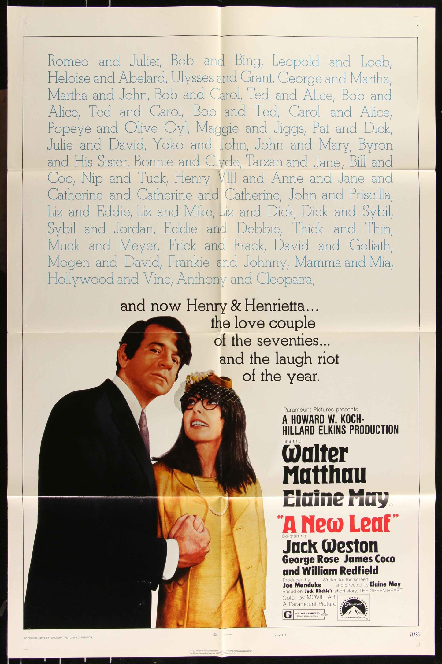 A New Leaf (1971) Original US One Sheet Movie Poster