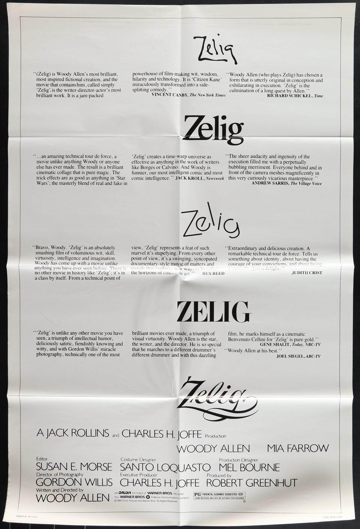 Zelig (1983) Original US One Sheet Movie Poster