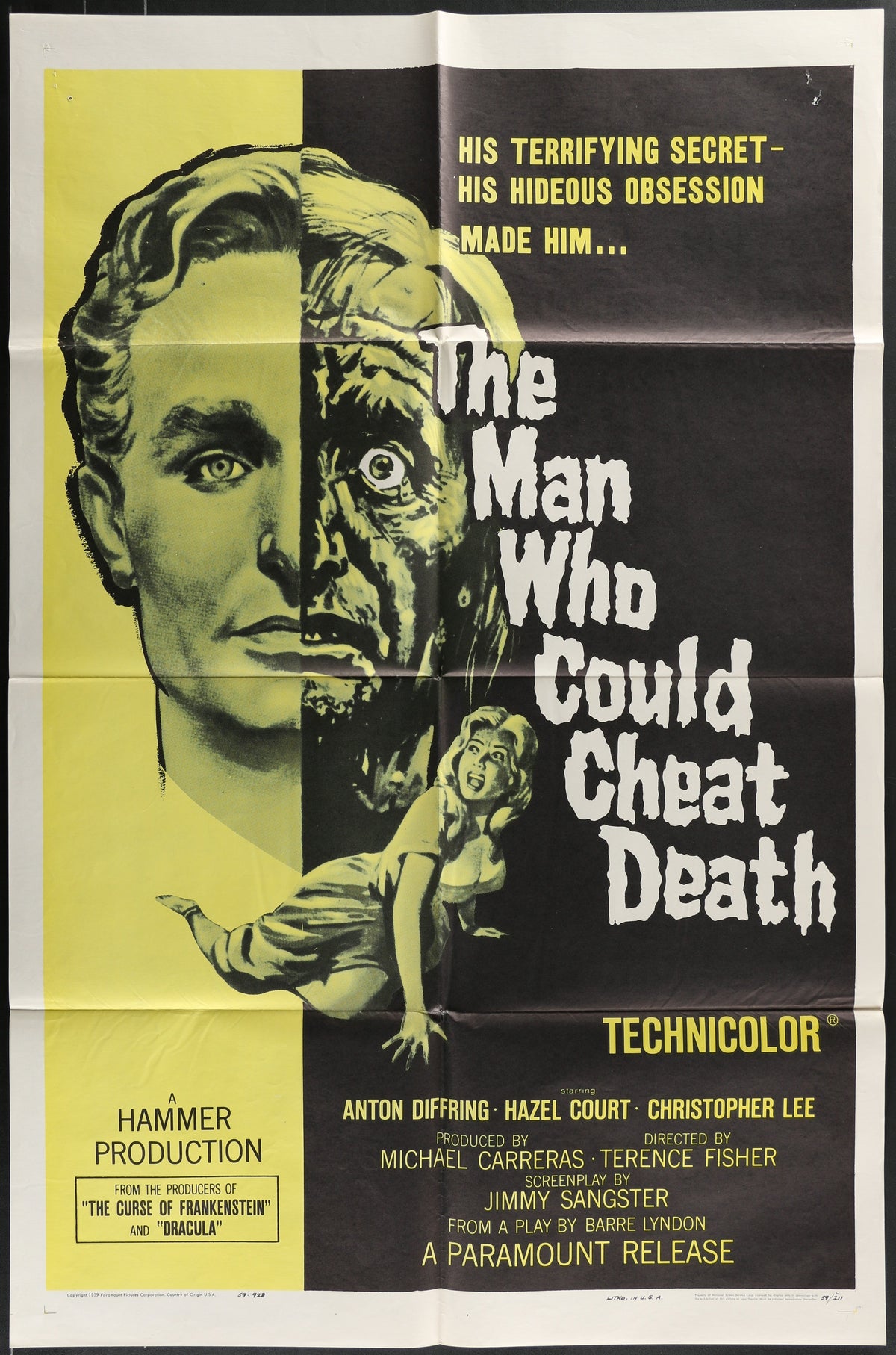 The Man Who Could Cheat Death (1959) Original US One Sheet Movie Poster