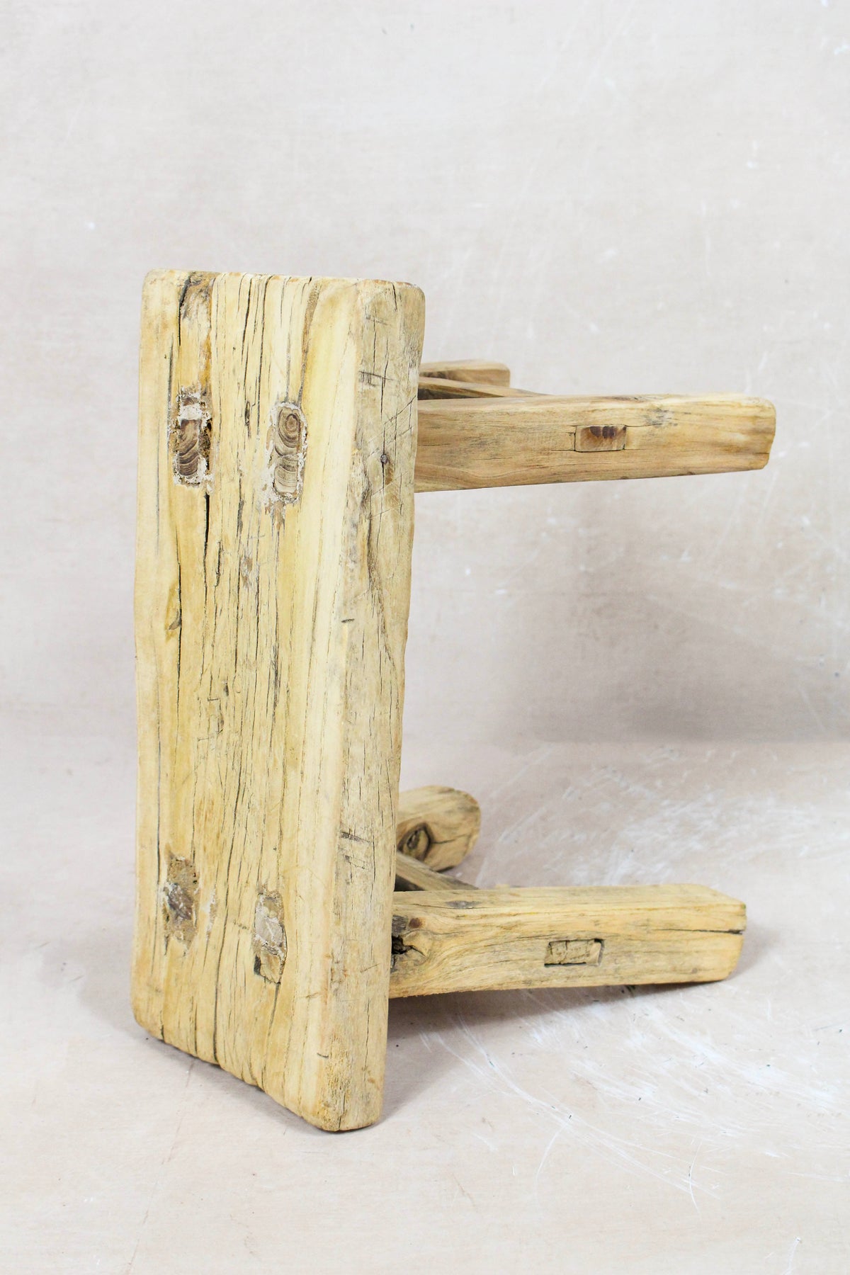 Vintage Rustic Elm Wood Stool Small - No 62