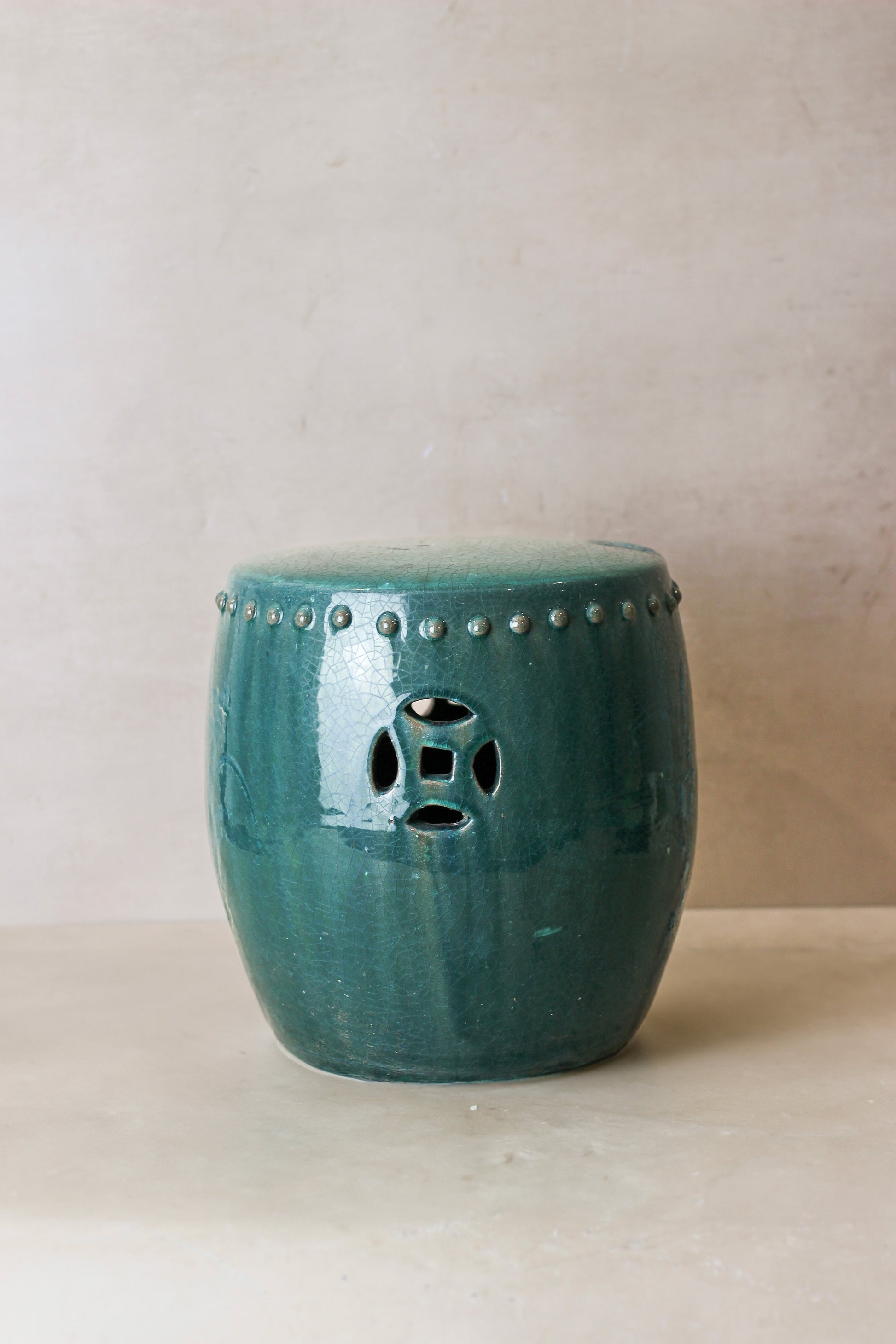 Vintage Emerald Green Ceramic Glazed Asian Garden Stool - No 1