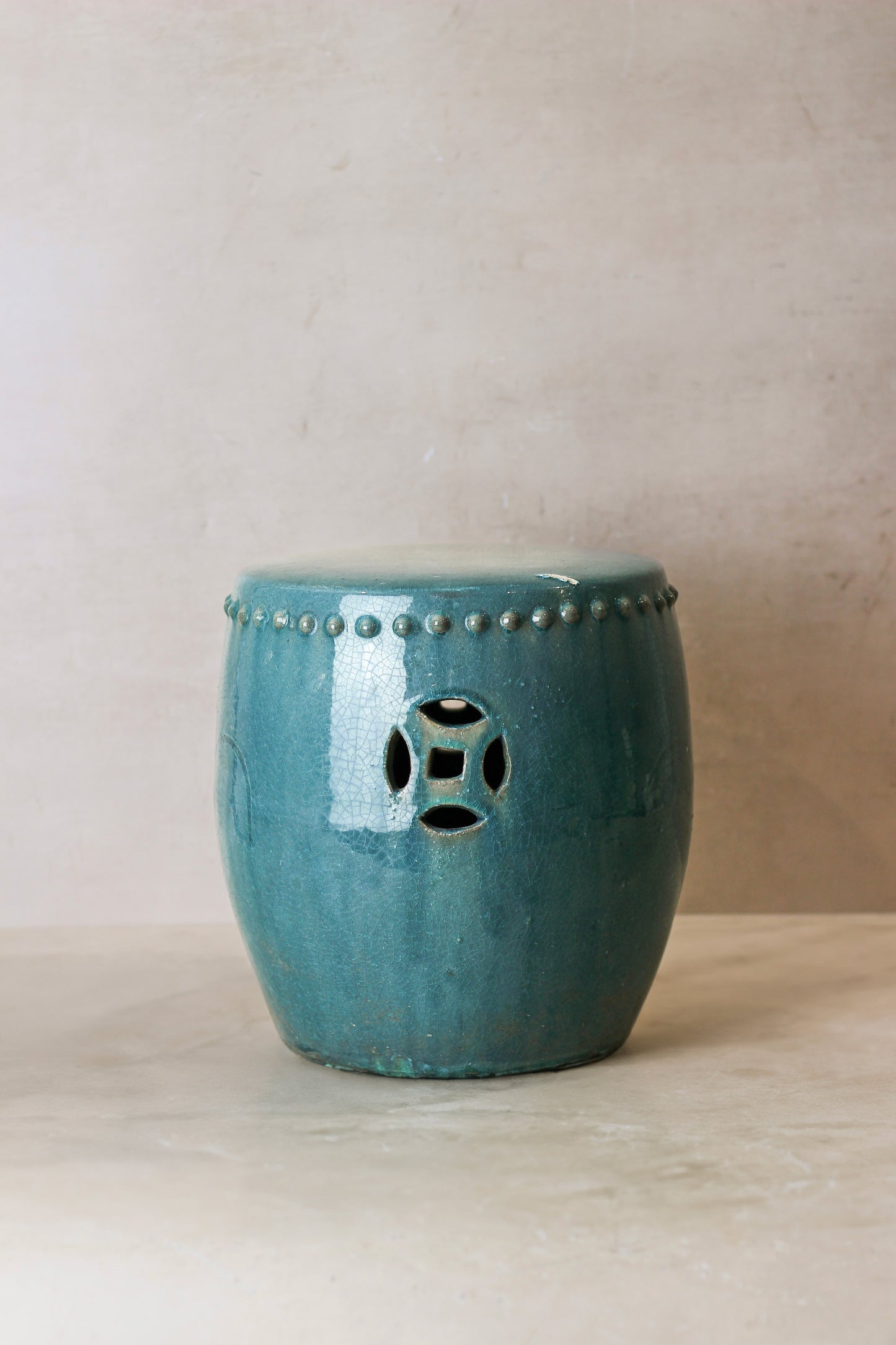 Vintage Emerald Green Ceramic Glazed Asian Garden Stool - No 4