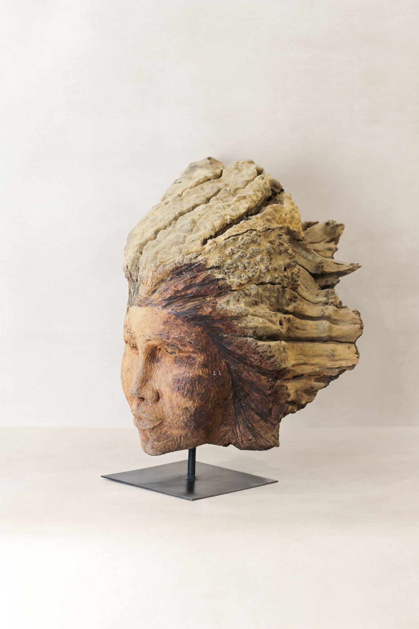 Rizimu Chiwawa Carved Driftwood Head Sculpture - Zimbabwe