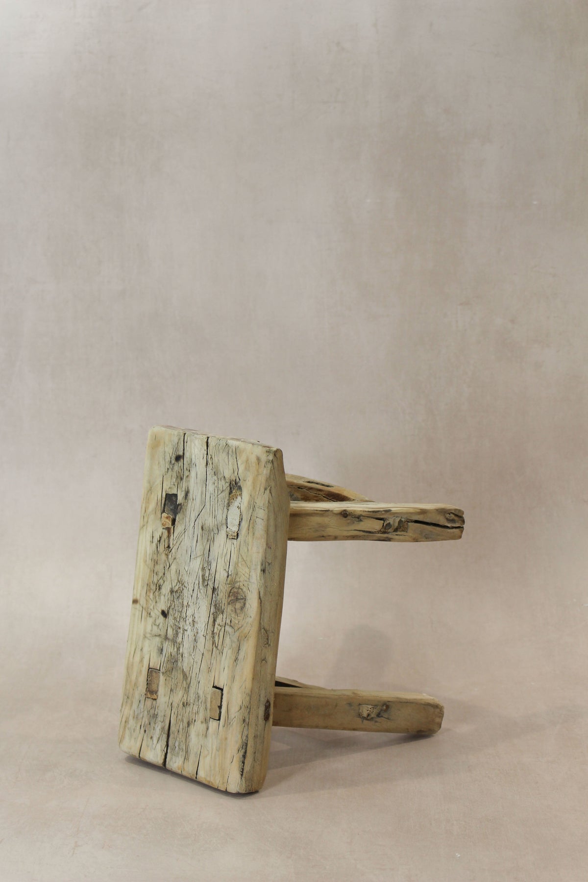 Vintage Rustic Elm Wood Stool - Small - No 21