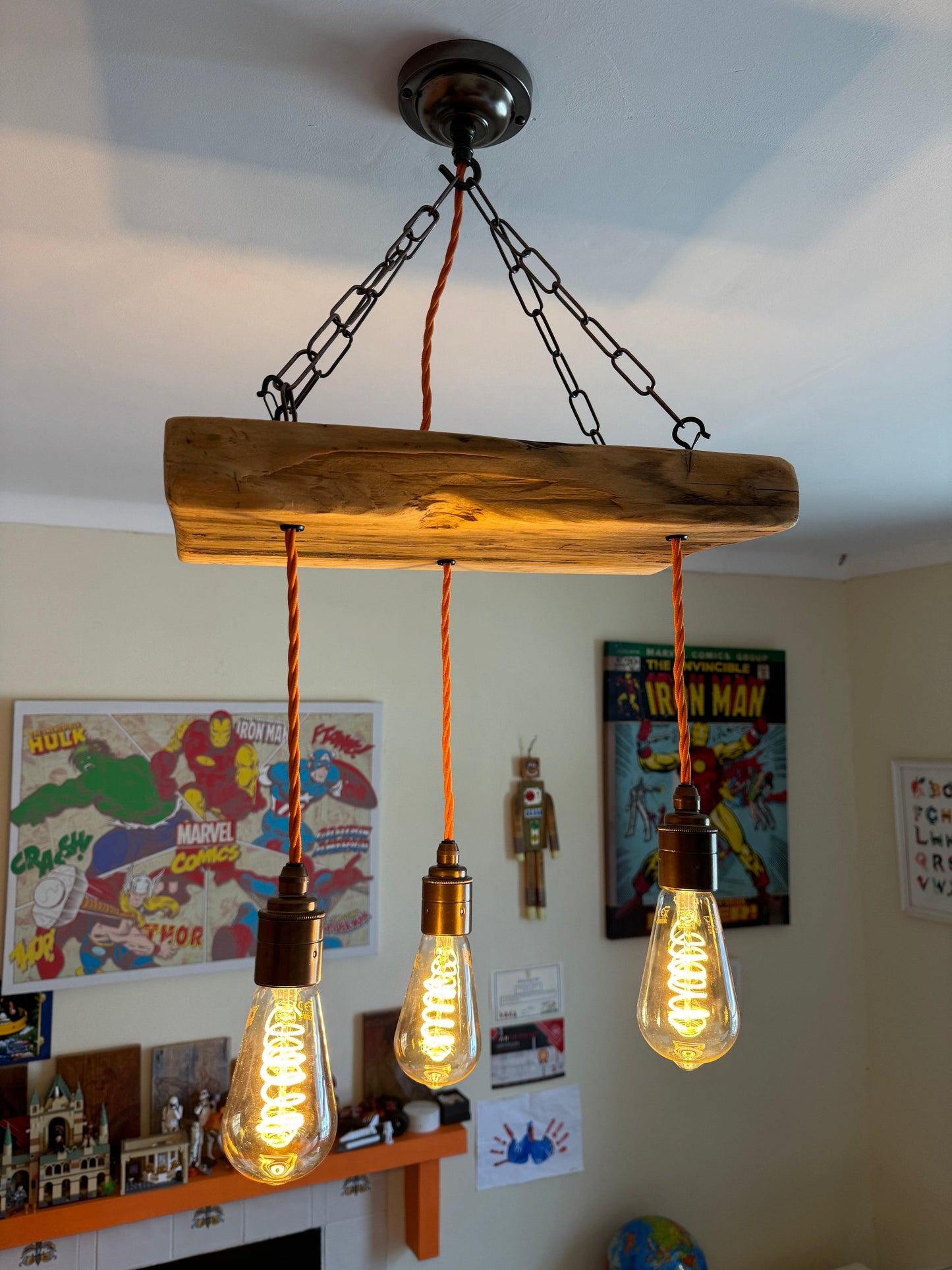 Triple Wooden Beam Chandelier - Norwegian Spruce Cluster Pendant Light