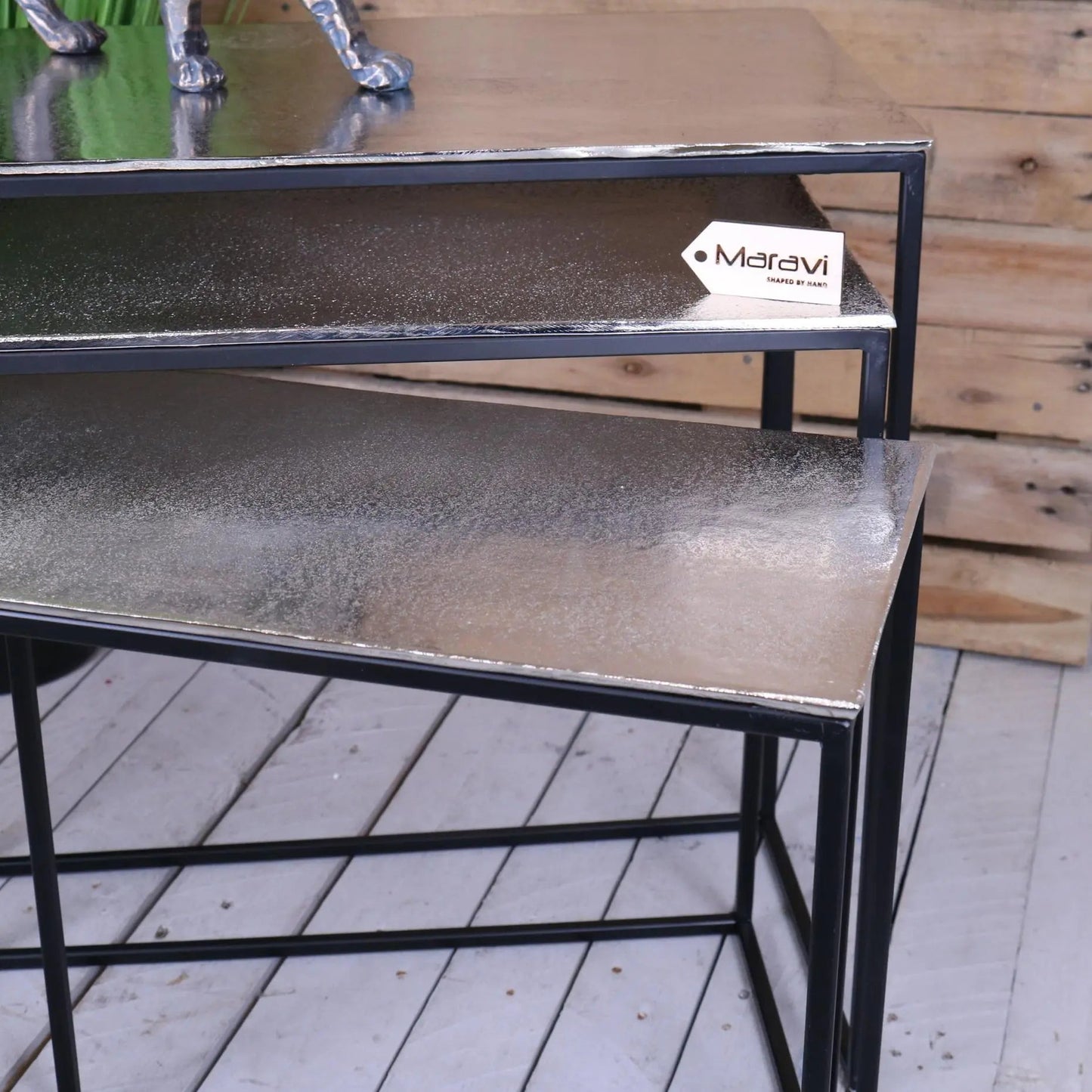 Karari Silver Nest of Tables Rectangular Aluminium Distressed Finish