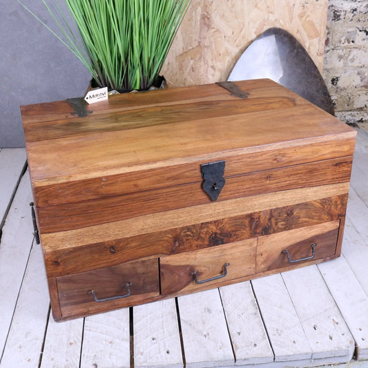 Large Wooden Chest Trunk with Compartments